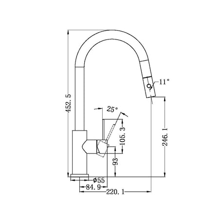 Mecca Pull Out Sink Mixer With Vegie Spray Function Gun Metal