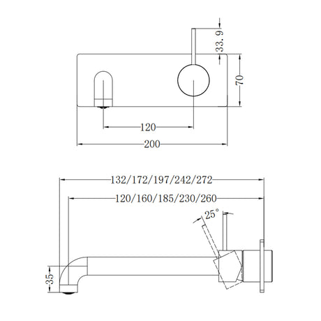 MECCA WALL BASIN/BATH MIXER HANDLE UP 185MM BRUSHED NICKEL