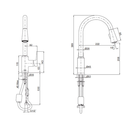 Taut Pull Out Spray Kitchen Mixer Polished Chrome 21367T-4E-CP