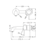 Mecca Wall Basin/Bath Mixer Separate Back Plate 160mm Brushed Gold
