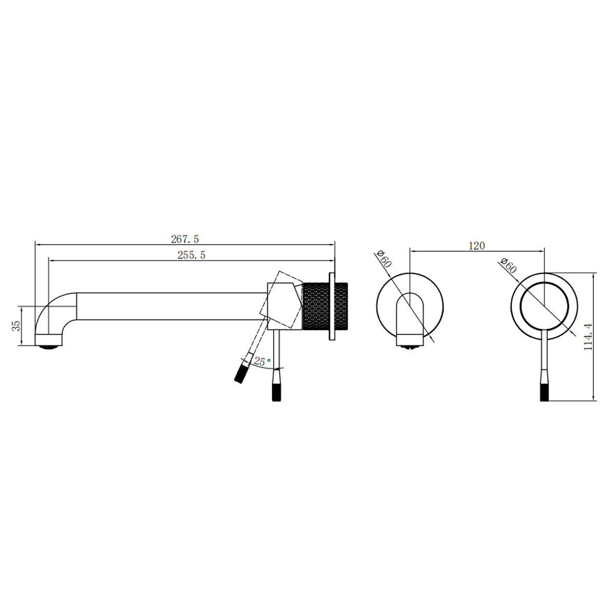 Opal Wall Basin/Bath Mixer Separate Back Plate 260mm Brushed Nickel