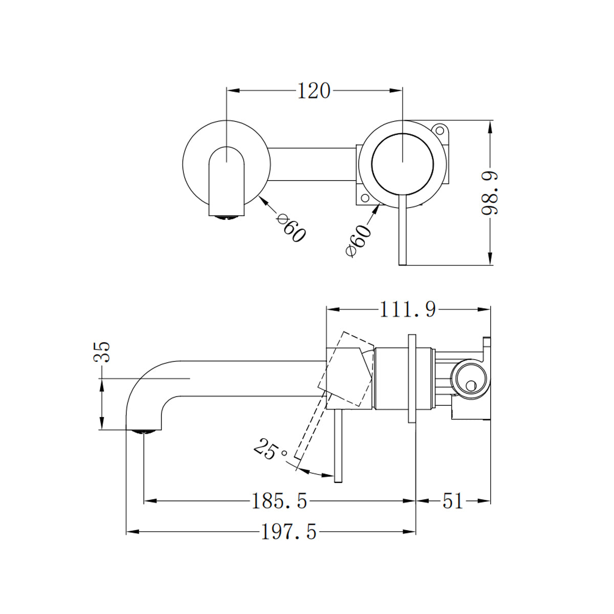 Mecca Wall Basin/Bath Mixer Separate Back Plate 185mm Brushed Bronze
