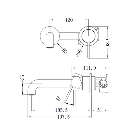 Mecca Wall Basin/Bath Mixer Separate Back Plate 185mm Brushed Bronze