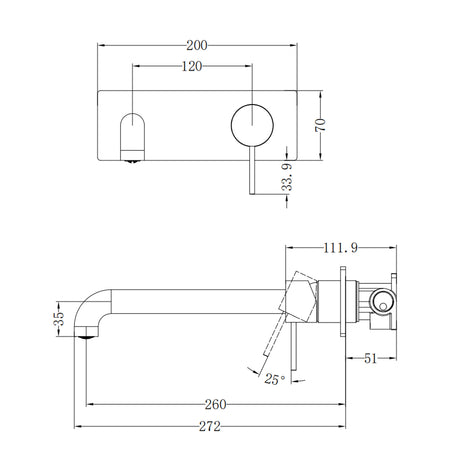 Mecca Wall Basin/Bath Mixer 260mm Brushed Nickel