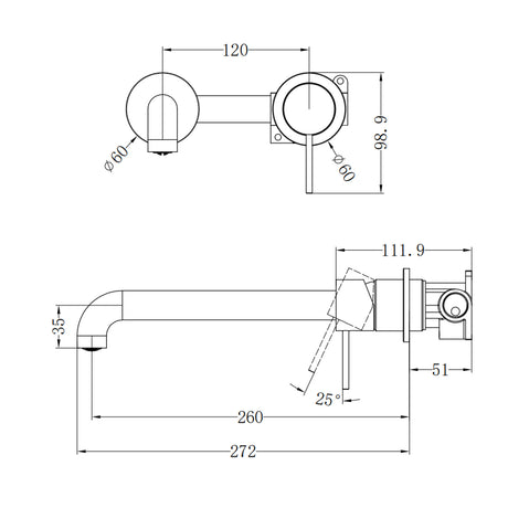 Mecca Wall Basin/Bath Mixer Separate Back Plate 260mm Chrome