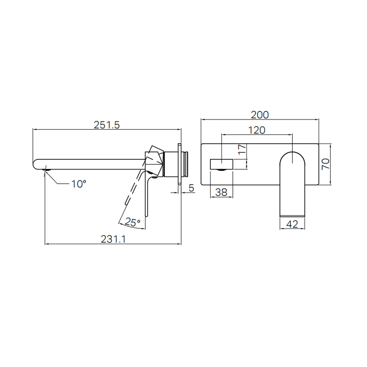 Bianca Wall Basin/Bath Mixer 230mm Brushed Gold
