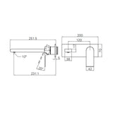 Bianca Wall Basin/Bath Mixer 230mm Brushed Gold