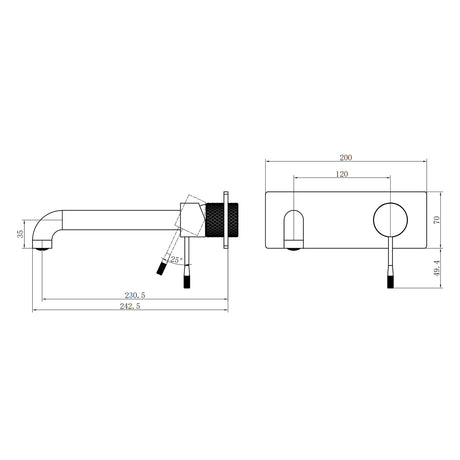 Opal Wall Basin/Bath Mixer 230mm Graphite