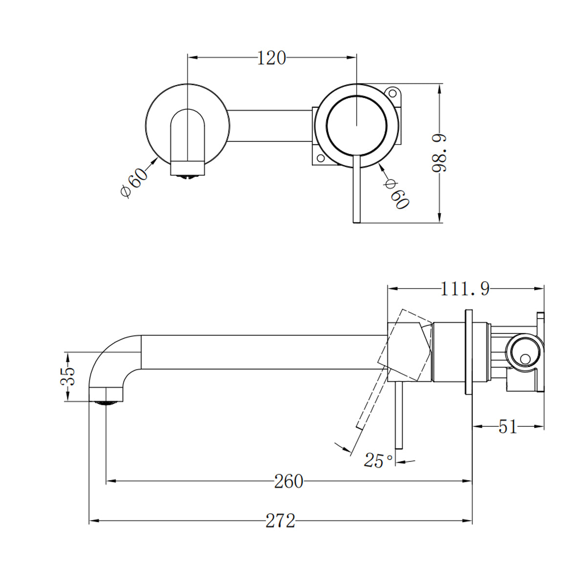 Mecca Wall Basin/Bath Mixer Separate Back Plate 260mm Brushed Nickel