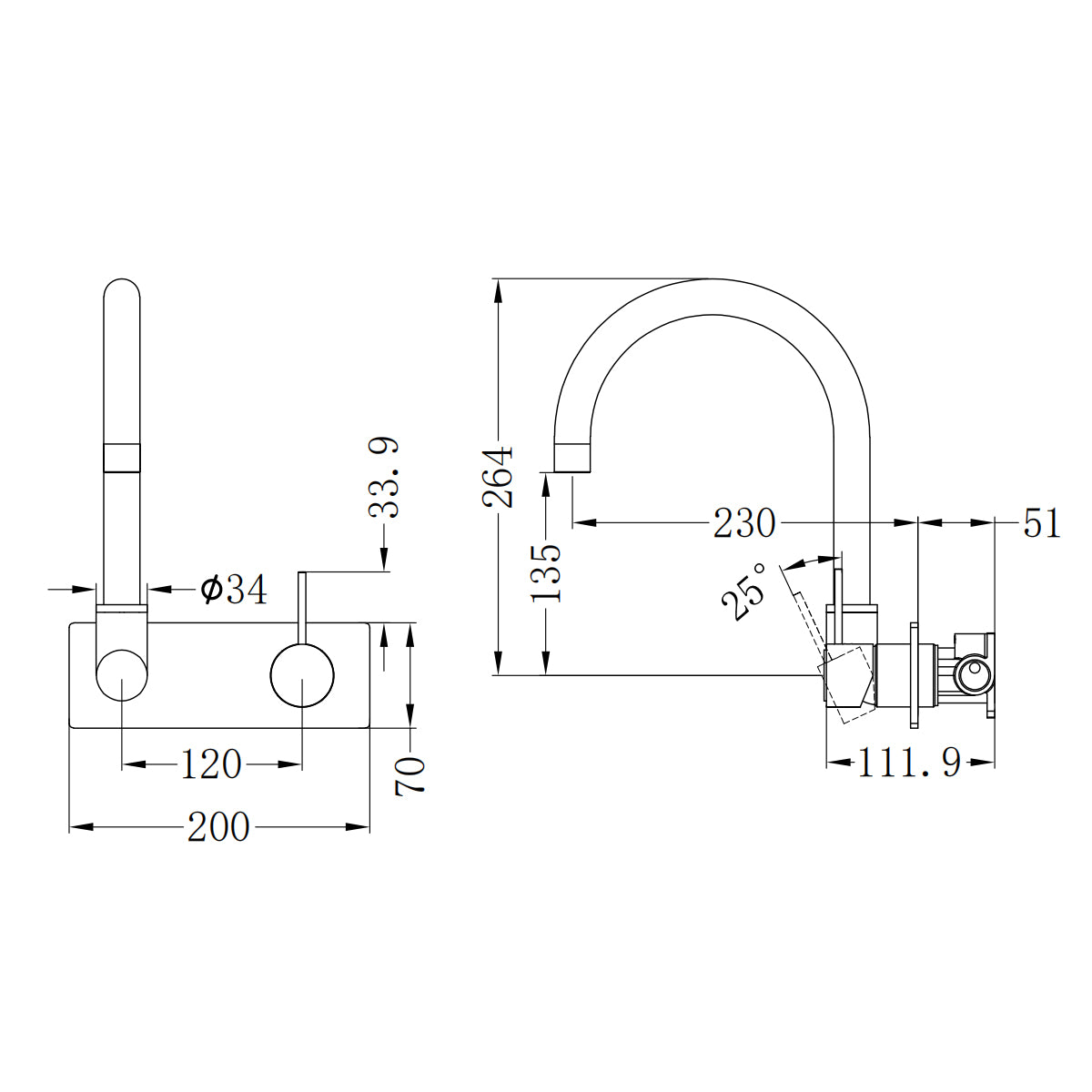 Mecca Wall Basin/Bath Mixer Swivel Spout Handle Up Matte Black