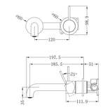 Mecca Wall Basin/Bath Mixer Separate Back Plate Handle Up 185mm Brushed Nickel