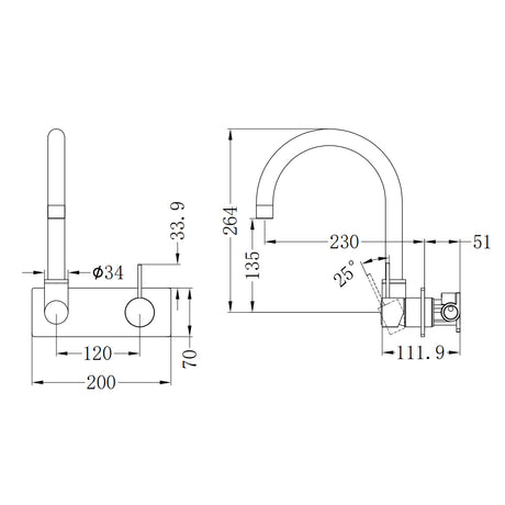 Mecca Wall Basin/Bath Mixer Swivel Spout Handle Up Chrome