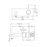 MECCA WALL BASIN/BATH MIXER HANDLE UP 160MM BRUSHED NICKEL