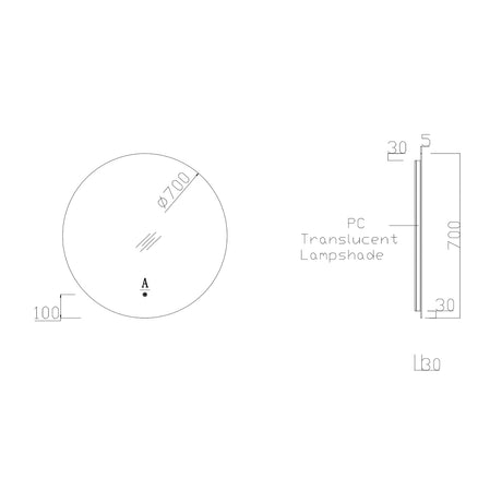Φ28" Frameless LED Backlit Round Mirror Single-Touch Dimmer Switch & Defogger 45° Wall-Mounted