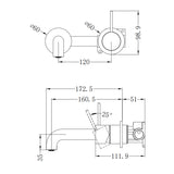 Mecca Wall Basin/Bath Mixer Separate Back Plate Handle Up 160mm Chrome