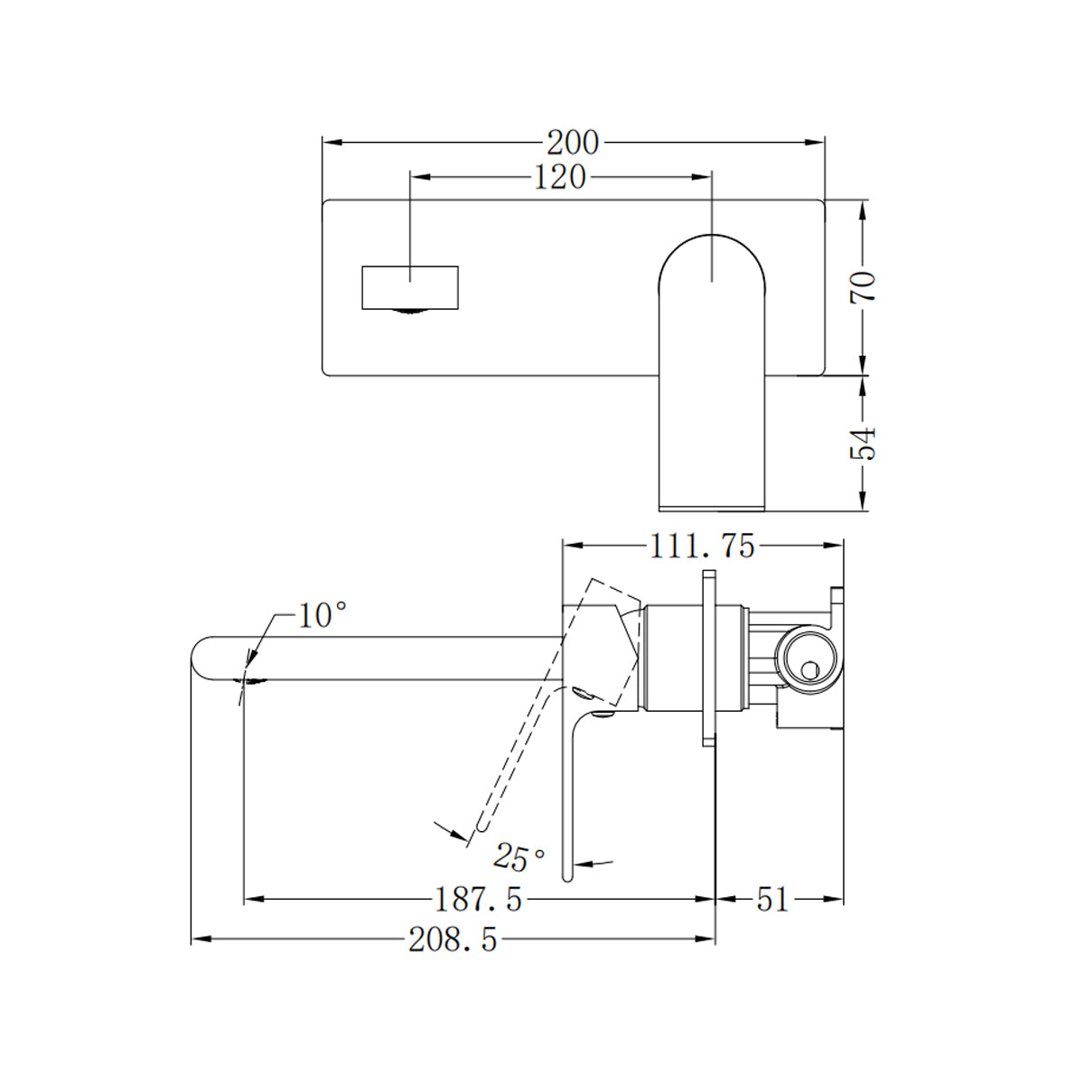 Bianca Wall Basin/Bath Mixer 187mm Brushed Nickel
