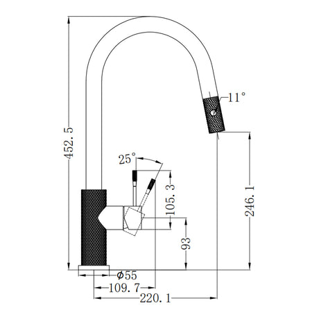 OPAL PULL OUT SINK MIXER WITH VEGIE SPRAY FUNCTION GRAPHITE