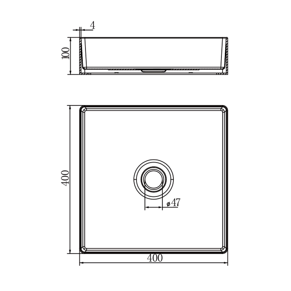 OPAL SQUARE 400MM STAINLESS STEEL BASIN GRAPHITE