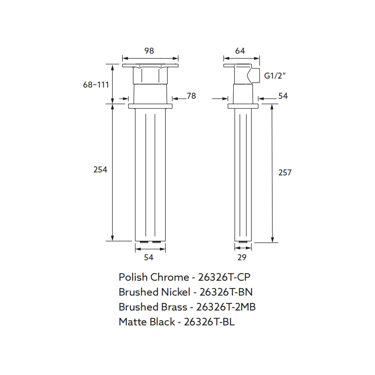 Statement Dual Function Ceiling Mount Rainhead Arm  254mm  Brushed Nickel 26326T-BN