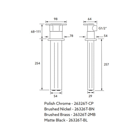 Statement Dual Function Ceiling Mount Rainhead Arm  254mm  Brushed Brass 26326T-2MB