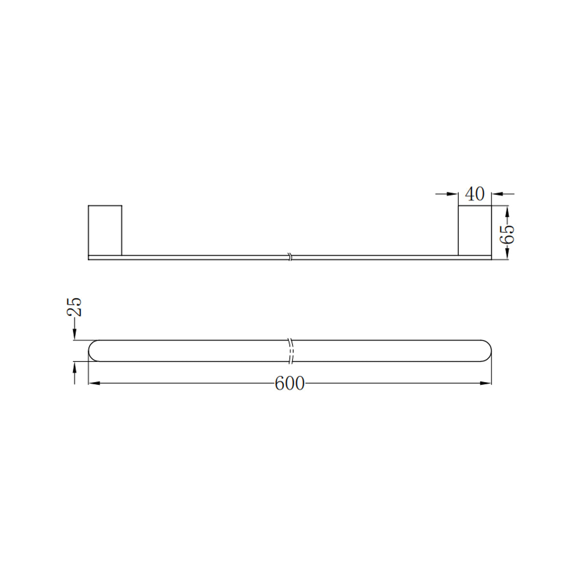 BIANCA SINGLE TOWEL RAIL 600MM BRUSHED GOLD