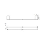 BIANCA SINGLE TOWEL RAIL 600MM BRUSHED GOLD
