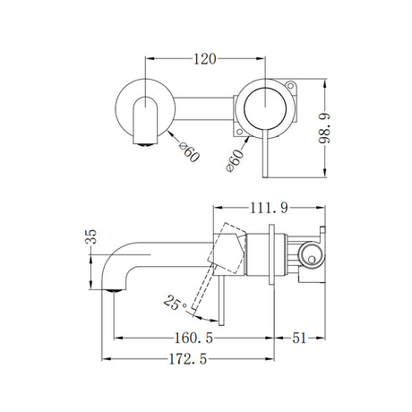 Mecca Wall Basin/Bath Mixer Separate Back Plate 160mm Matte Black