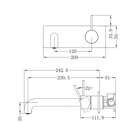 Mecca Wall Basin/bath Mixer Handle Up 230mm Brushed Bronze