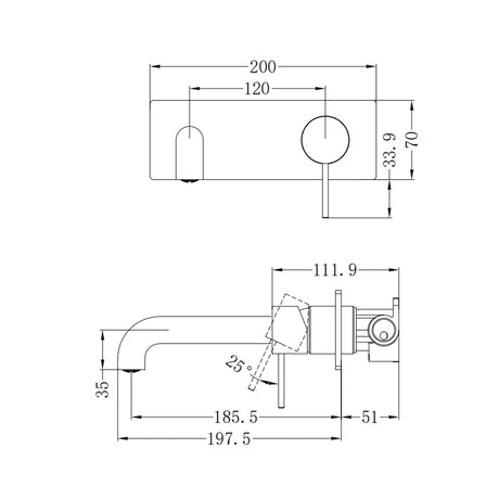 Mecca Wall Basin/Bath Mixer 185mm Brushed Bronze