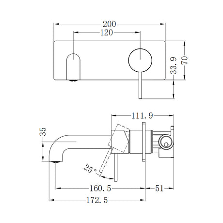 Mecca Wall Basin/Bath Mixer 160mm Gun Metal