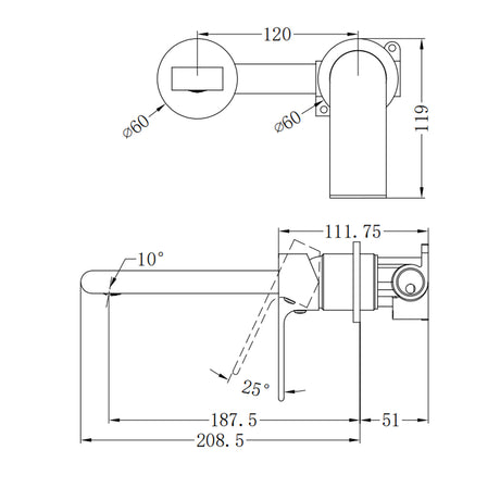 Bianca Wall Basin/Bath Mixer Separate Back Plate 187mm Brushed Gold