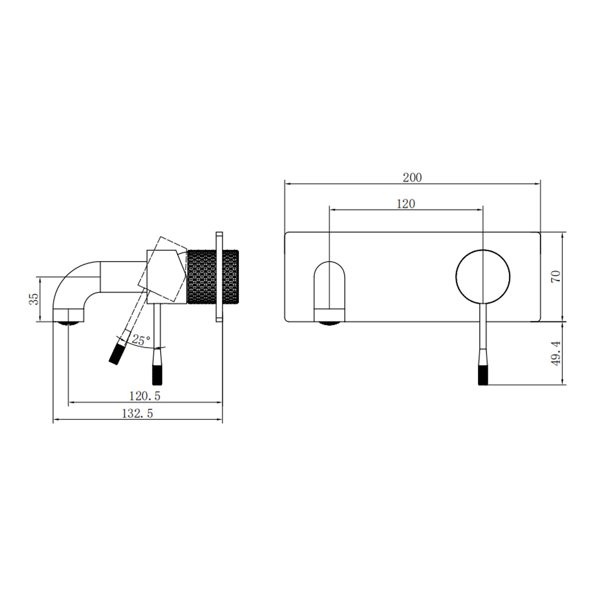 Opal Wall Basin/Bath Mixer 120mm Graphite