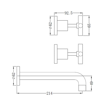 X Plus Wall Basin Set 215mm Brushed Gold