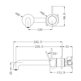 Mecca Wall Basin/Bath Mixer Separate Back Plate Handle Up 230mm Gun Metal