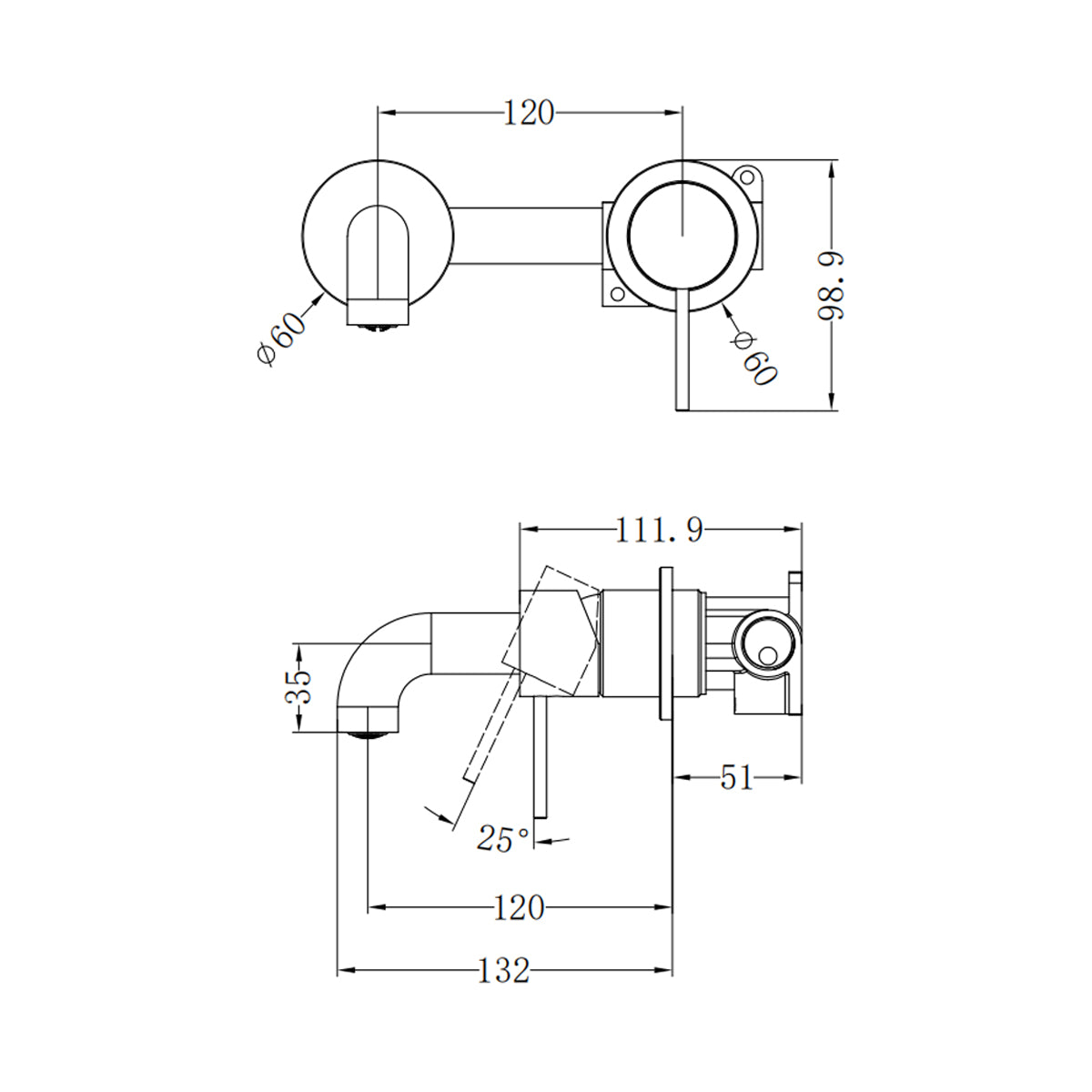 Mecca Wall Basin/bath Mixer Separate Back Plate 120mm Brushed Nickel
