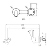 Mecca Wall Basin/Bath Mixer Separate Back Plate Handle Up 260mm Brushed Gold