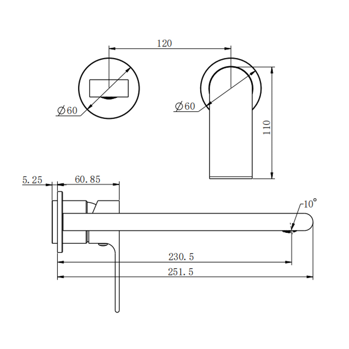 Bianca Wall Basin/Bath Mixer Separate Back Plate 230mm Brushed Gold
