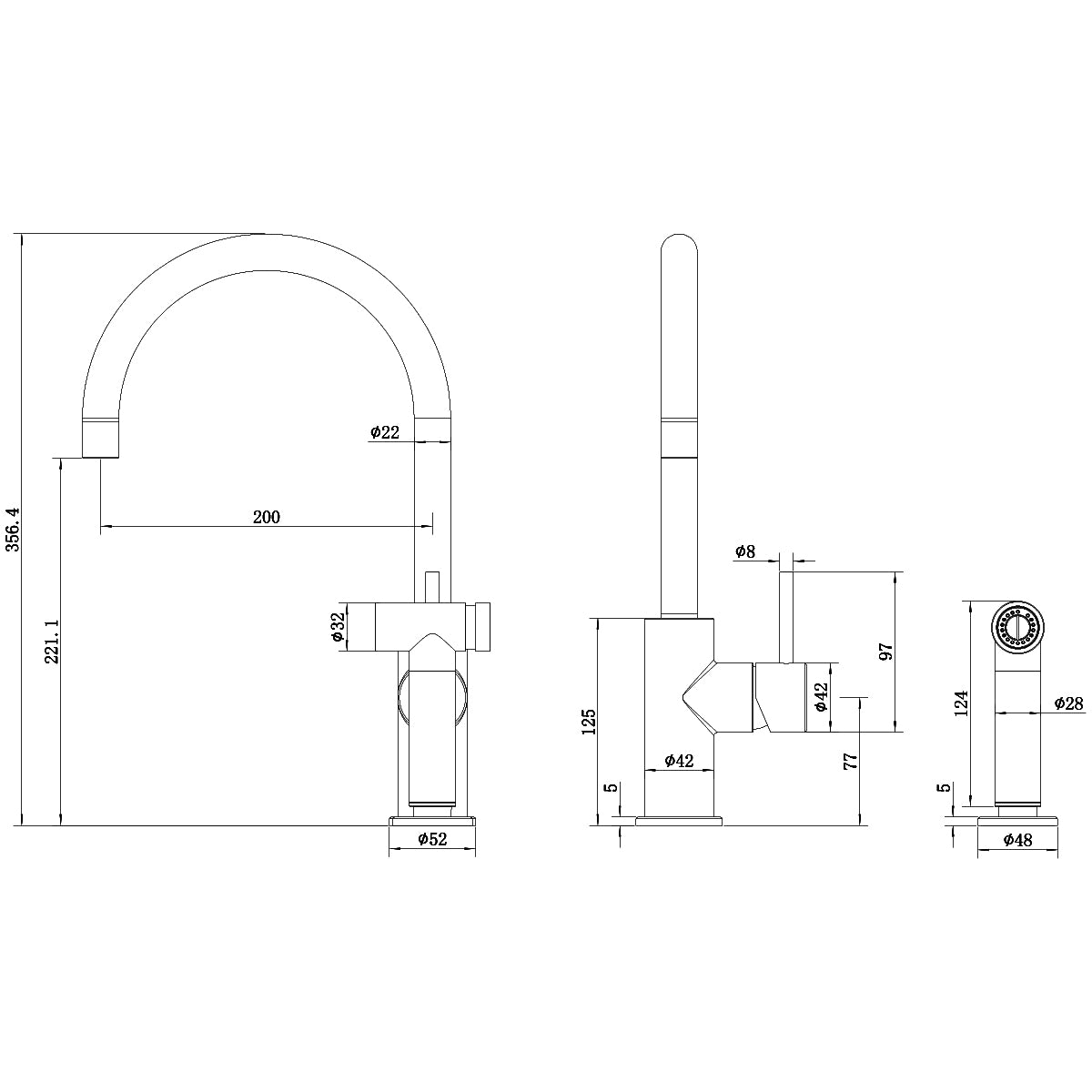 ZEN SS316L KITCHEN MIXER WITH HAND SPRAY GRAPHITE