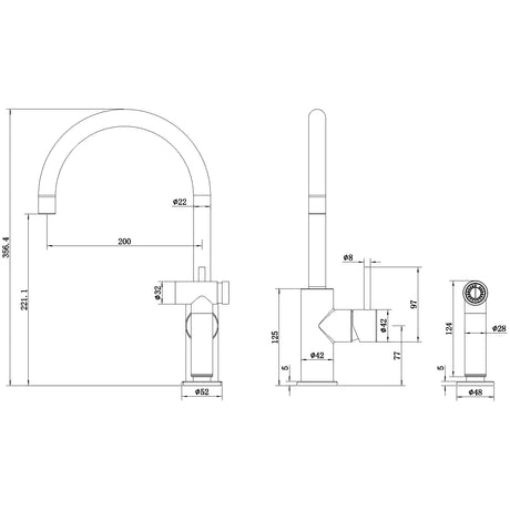 Zen Ss316l Kitchen Mixer With Hand Spray Graphite