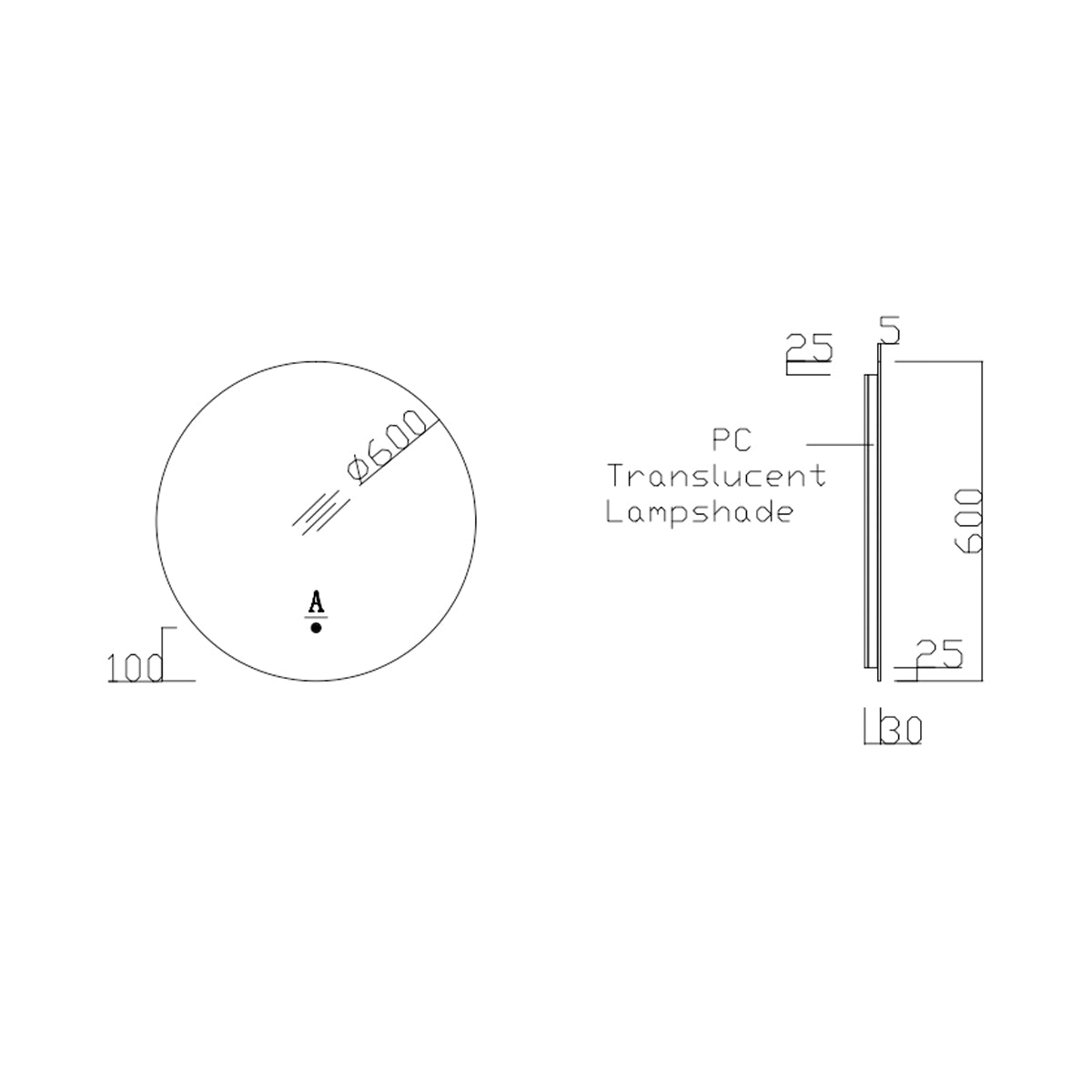 Φ24" Frameless LED Backlit Round Mirror Single-Touch Dimmer Switch & Defogger 45° Wall-Mounted