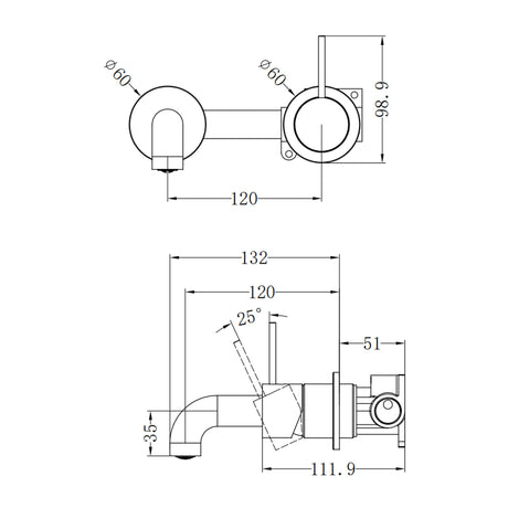 Mecca Wall Basin/Bath Mixer Separate Back Plate 120mm Chrome