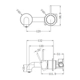 Mecca Wall Basin/Bath Mixer Separate Back Plate Handle Up 120mm Brushed Gold