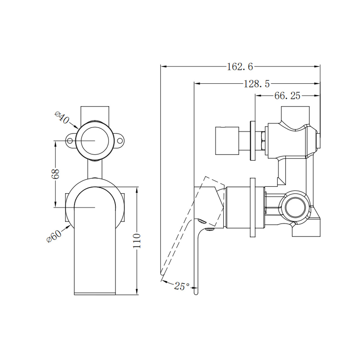 Bianca Shower Mixer With Divertor Separate Back Plate Matte Black