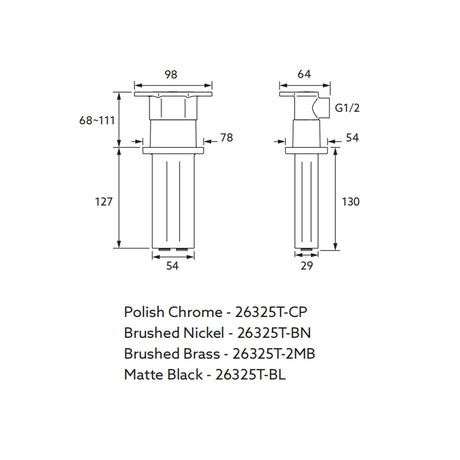 Statement Dual Function Ceiling Mount Rainhead Arm  127mm  Brushed Nickel 26325T-BN