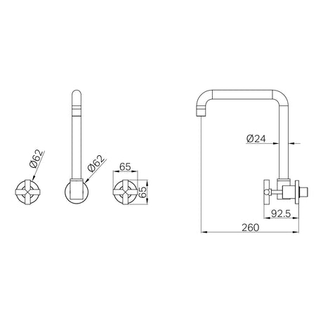 X Plus Wall Kitchen Set Swivel Spout Brushed Gold