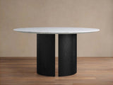 Saint Germain Round Marble Top Dining Table With Wood Dauphine Base