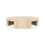 Veneta Round Carrara Marble Coffee Table Living Room Wood Center Tea Table