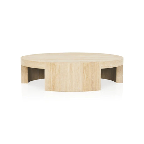 Veneta Round Carrara Marble Coffee Table Living Room Wood Center Tea Table