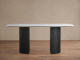Saint Germain Stone Marble Top Dining Table with Wood Dauphine Base