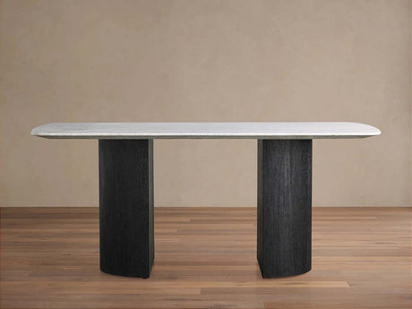 Saint Germain Stone Marble Top Dining Table with Wood Dauphine Base